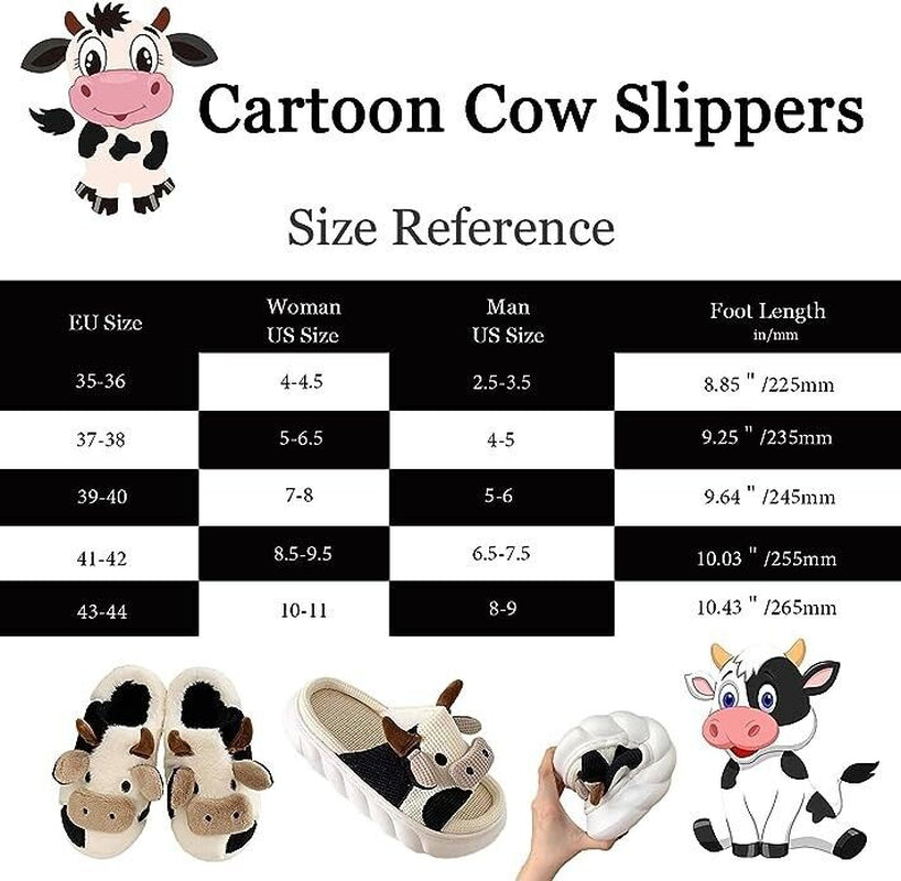 Cow Slippers for Women Fuzzy Cute Kawaii Shoes Super Warm Soft Lightweight