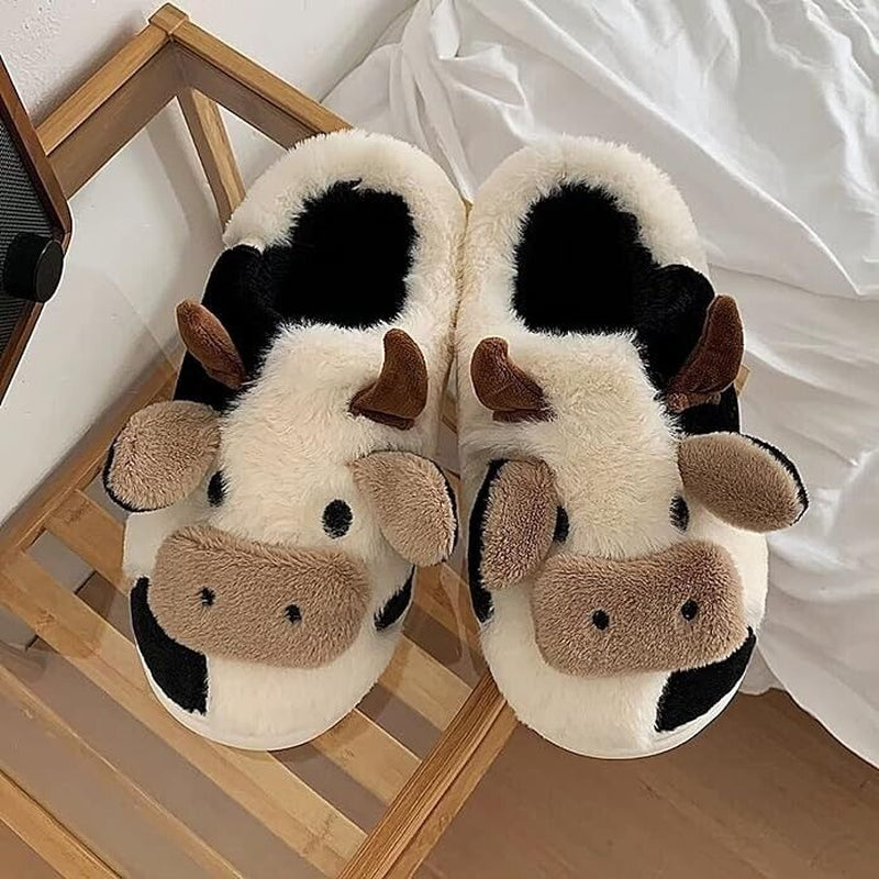 Cow Slippers for Women Fuzzy Cute Kawaii Shoes Super Warm Soft Lightweight