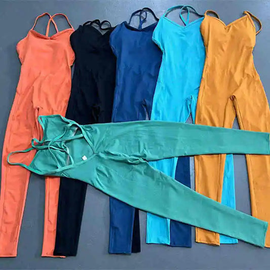 Solid Color Strappy One Piece Back Jumpsuit Drop Shipping Yoga Bodysuit