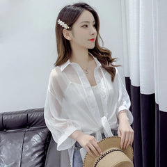 HELIAR Chiffon Shirts Women Half Sleeve Button Blouses Female