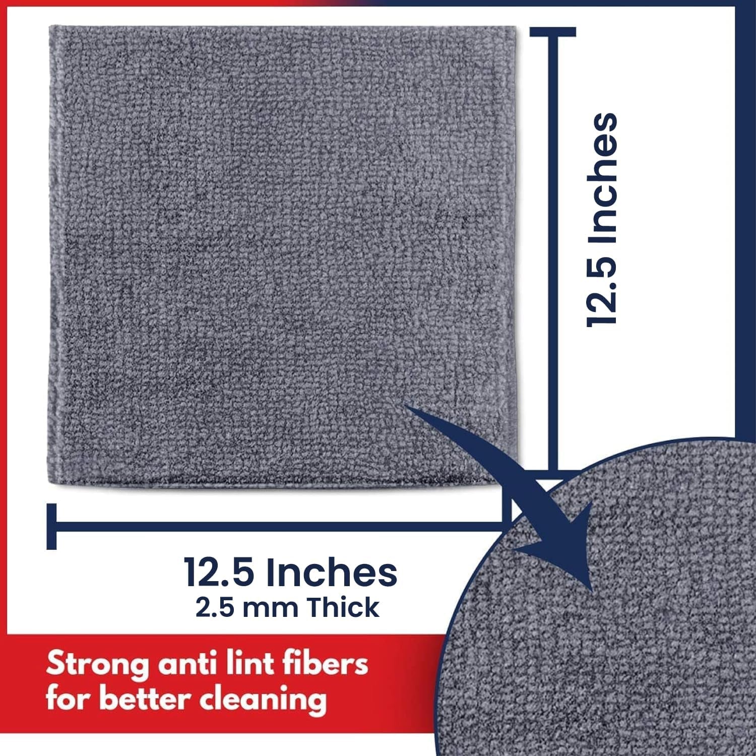 Microfiber Cleaning Cloth Grey - 12 Pcs (12.5"X12.5") - High Performance - 1200 Washes, Ultra Absorbent Microfiber Towel Weave Grime & Liquid for Streak-Free Mirror Shine - Car Washing Cloth