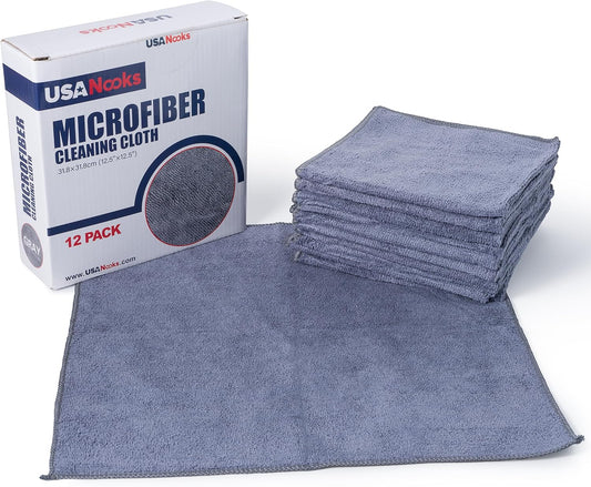 Microfiber Cleaning Cloth Grey - 12 Pcs (12.5"X12.5") - High Performance - 1200 Washes, Ultra Absorbent Microfiber Towel Weave Grime & Liquid for Streak-Free Mirror Shine - Car Washing Cloth