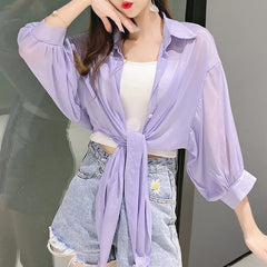 HELIAR Chiffon Shirts Women Half Sleeve Button Blouses Female