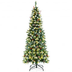 Pre-lit Artificial Pencil Christmas Tree with Pine Cones and Red Berries-6 ft - Color: Green - Size: 6 ft