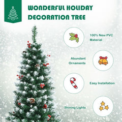 Pre-lit Artificial Pencil Christmas Tree with Pine Cones and Red Berries-6 ft - Color: Green - Size: 6 ft