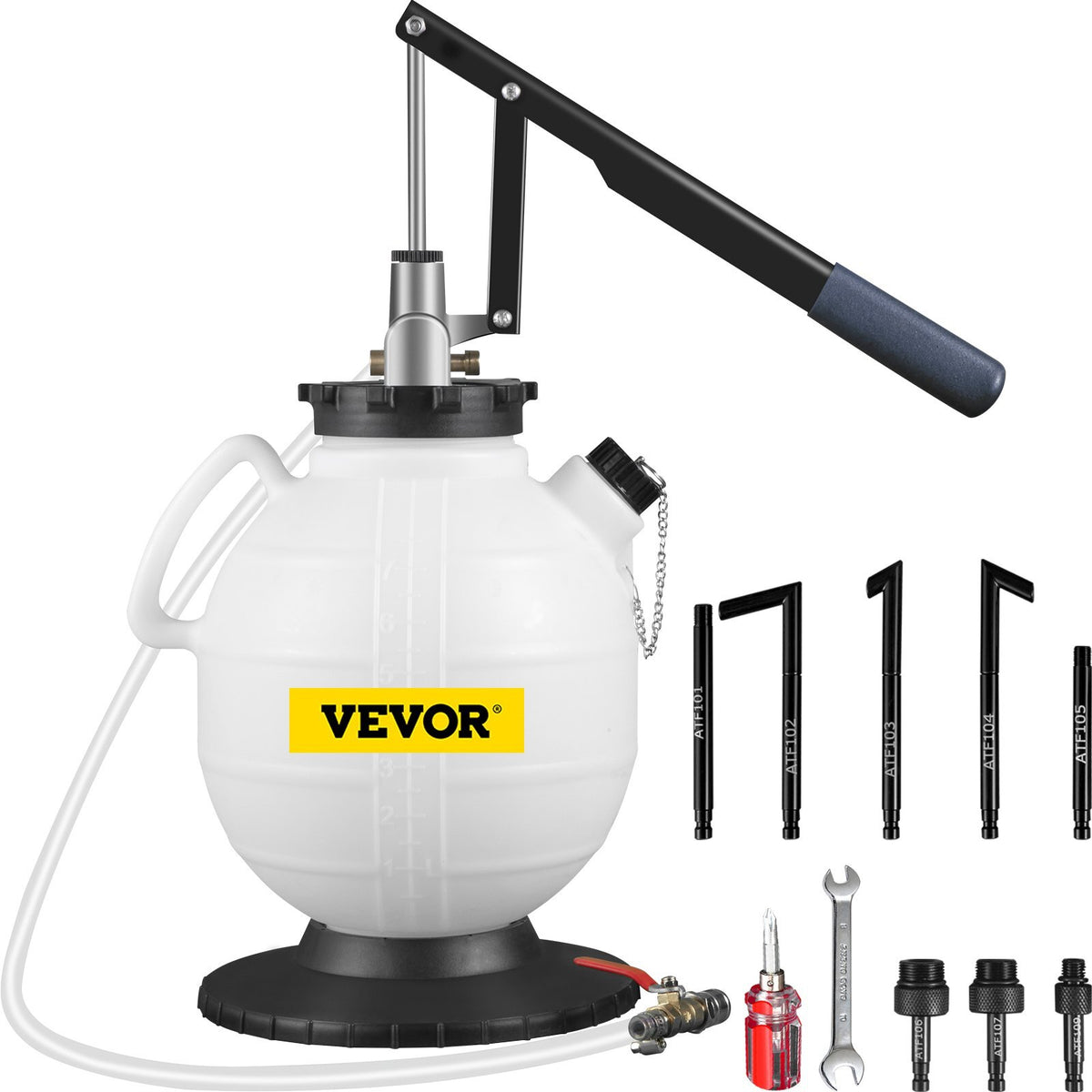 VEVOR Transmission Fluid Pressure Bleeder, 7.5 L Large Capacity Transmission Oil Replacement Tool Set with 8 PCS ATF Filler Adapters, Transmission Oil Replacement Kit for Most Cars with Pressure Gauge