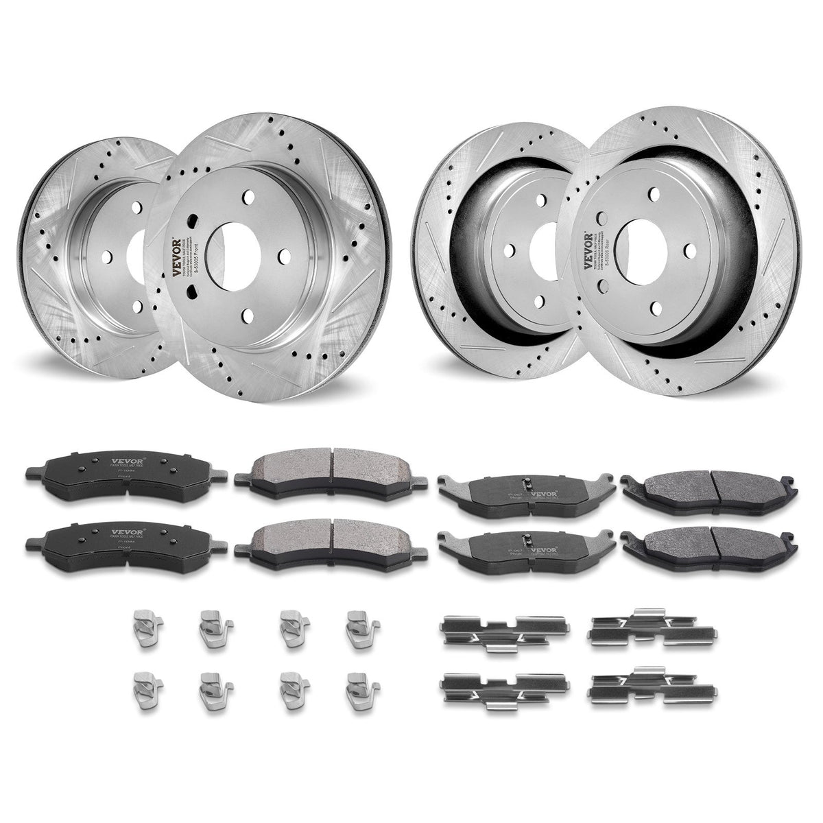 VEVOR Drilled Slotted Front and Rear Brake Rotors Pads Kit for Dodge Ram 1500