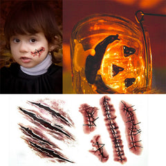 5 Pack Halloween Tattoo Stickers Breathable Realistic Fake Bloody Wound Tattoo