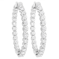 14K White Gold 7.0 Cttw Diamond 1-¾ Inside Out Hinged Leverback Hoop Earrings (I-J Color, I2-I3 Clarity)