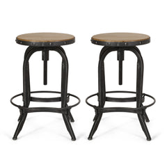 Industrial Firwood Adjustable Height Swivel Barstools (Set of 2)