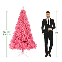 6 FT Artificial Christmas Tree, Unlit Christmas Pine Tree with 1000 Branch Tips and Sturdy Metal Stand for Office Home Store Party Holiday Decor, Pink