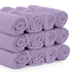 Luxury Washcloths for Bathroom 12 Pcs Set Hotel Spa Kitchen Circlet Egyptian Cotton Highly Absorbent Hotel Quality Face Towels Bulk Set 13x13 Inch Lavender Color