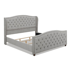 Marcella Upholstered Shelter Headboard Bed Set, King, Silver Grey Polyester