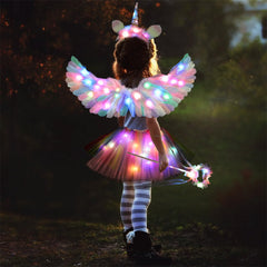 Luminous Angel Costume Children with Wings LED Tutu Skirt for Girls Halloween Carnival Cosplay