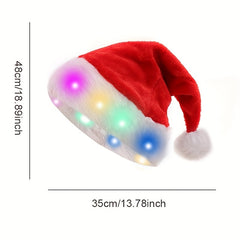 Christmas Novelty Funny Santa Hat With 20 Blinking Colors, Changing Light Up LED Lights, Soft Plush Faux Fur Hat