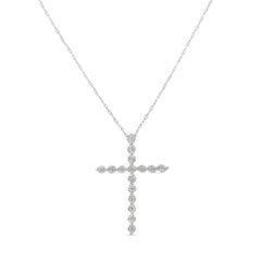 .925 Sterling Silver 1/6 Cttw Brilliant-Cut Diamond Miracle-Set Shared Prong Cross 18" Pendant Necklace (I-J Color, I2-I3 Clarity)