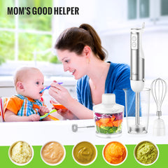 MOOKA FAMILY 5-in-1 Immersion Blender Set, 1100W 12-Speed Hand Stick Blender with 600ml Beaker, 500ml Food Processor, Egg Whisk, Milk Frother, White