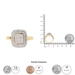 10K Yellow Gold 1/2 cttw Round and Princess Diamond Composite Head and Halo Ring (H-I Color, SI1-SI2 Clarity) - Ring Size 7