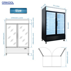 ORIKOOL Glass Door Merchandiser Freezer 44.7 Cu.ft Swing Door Commercial Reach-In Display Freezers with LED Top Panel Upright Freeze Storage