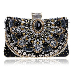 Embroidered Evening Bag Ladies Luxury Banquet Clutch Black