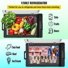 VEVOR 12 Volt Refrigerator, Portable Refrigerator (-4°F~68°F) With APP Control Car Compressor Fridge Cooler 12V/24V DC and 110-220V AC For Camping, Road Trip, Skincare, Outdoor and Home (53 Quart)