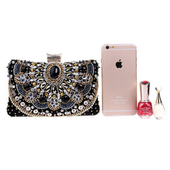 Embroidered Evening Bag Ladies Luxury Banquet Clutch Black