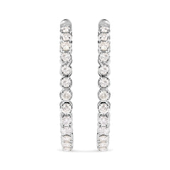 14K White Gold 7.0 Cttw Diamond 1-¾ Inside Out Hinged Leverback Hoop Earrings (I-J Color, I2-I3 Clarity)