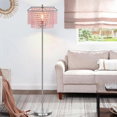 Crystal Floor Lamp, Modern Standing Lamps with Double-Layer Lampshade, Floor Lamps with On/Off Foot Switch, Tall Pole Lamp