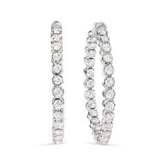 14K White Gold 7.0 Cttw Diamond 1-¾ Inside Out Hinged Leverback Hoop Earrings (I-J Color, I2-I3 Clarity)