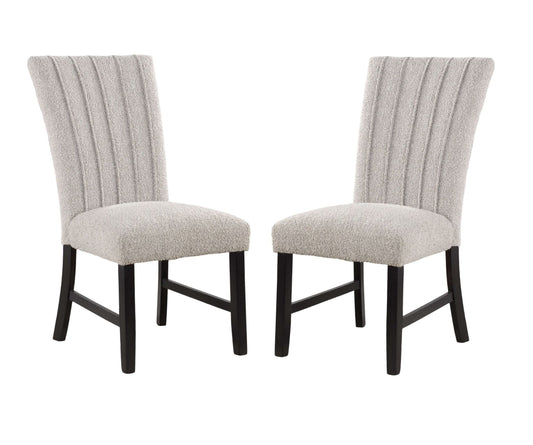 Unique Contemporary Gray Boucle Fabric Set of 2pc Dining Chairs Black Wooden Legs Parson Side Chair