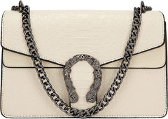 Crossbody Shoulder Square Purse For Women - Fashion Embossed Snake-Print Leather Handbag Metal Chain satchel Tote Bag