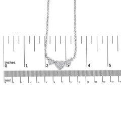 14K White Gold 1.0 Cttw Princess Cut Diamond Three Heart 18" Statement Pendant Necklace (H-I Color, SI2-I1 Clarity)