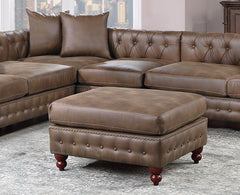 Dark Coffee Breathable Leatherette 4pc Sectional Set 3x Reversible Loveseat / Chaise and 1x Ottoman Tufted Couch Pillows