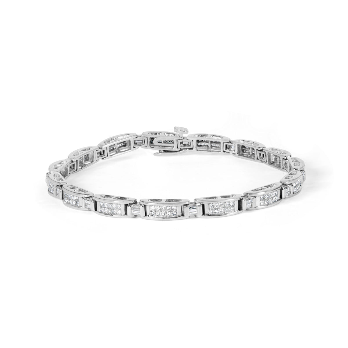 14K White Gold 2.0 Cttw Baguette and Princess-Cut Diamond Tennis Bracelet (H-I Color, SI1-SI2 Clarity) - 7"