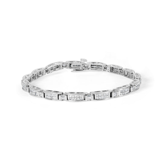 14K White Gold 2.0 Cttw Baguette and Princess-Cut Diamond Tennis Bracelet (H-I Color, SI1-SI2 Clarity) - 7"