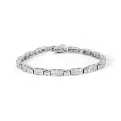 14K White Gold 2.0 Cttw Baguette and Princess-Cut Diamond Tennis Bracelet (H-I Color, SI1-SI2 Clarity) - 7"