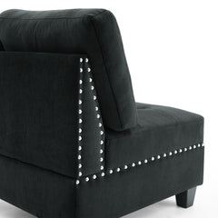 U shape Modular Sectional Sofa; DIY Combination; includes Four Single Chair and Two Corner; Black Velvet