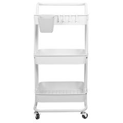 3 Tier Rolling Utility Cart Movable Storage Organizer with Mesh Baskets Lockable Wheels 360 Degree Rotatable Hanging Box Hooks Bedroom Bathroom Kitchen