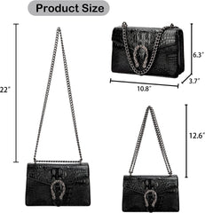 Crossbody Shoulder Square Purse For Women - Fashion Embossed Snake-Print Leather Handbag Metal Chain satchel Tote Bag