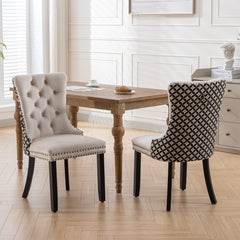 Classic Velvet Dining Chairs, High-end Tufted Solid Wood Contemporary Velvet Upholstered Dining Chair with Wood Legs Nailhead, SET OF 2,Beige and Patterned,SW2201BG