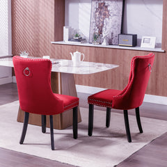 Classic Velvet Dining Chairs, High-end Tufted Solid Wood Contemporary Velvet Upholstered Dining Chair with Wood Legs Nailhead, SET OF 2,Burgundy, Wine Red,SW2001WR