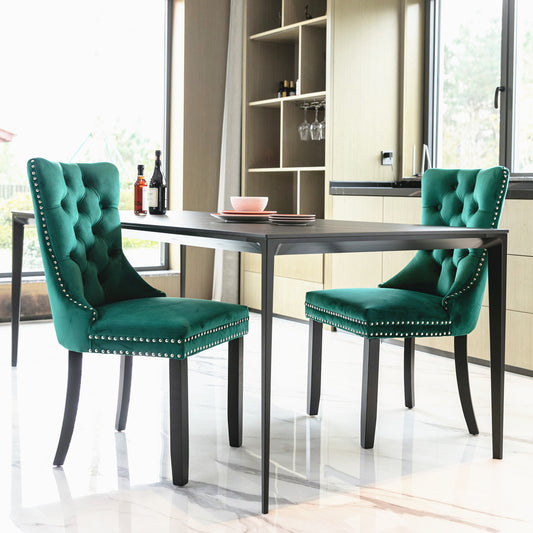 Nikki Collection Modern, High-end Tufted Solid Wood Contemporary Velvet Upholstered Dining Chair with Wood Legs Nailhead Trim 2-Pcs Set,Green, SW2001GN