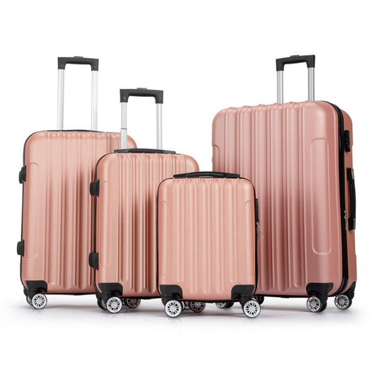 4 Piece Luggage Sets, 16/20/24/28" ABS Durable Suitcase Sets Double Wheels TSA Lock, Rose Gold