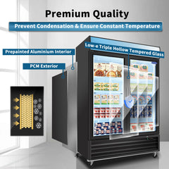 ORIKOOL Glass Door Merchandiser Freezer 44.7 Cu.ft Swing Door Commercial Reach-In Display Freezers with LED Top Panel Upright Freeze Storage