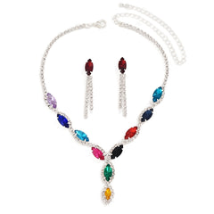 Women's Colorful Crystal Necklace Earrings 2 Pieces Set Jewelry