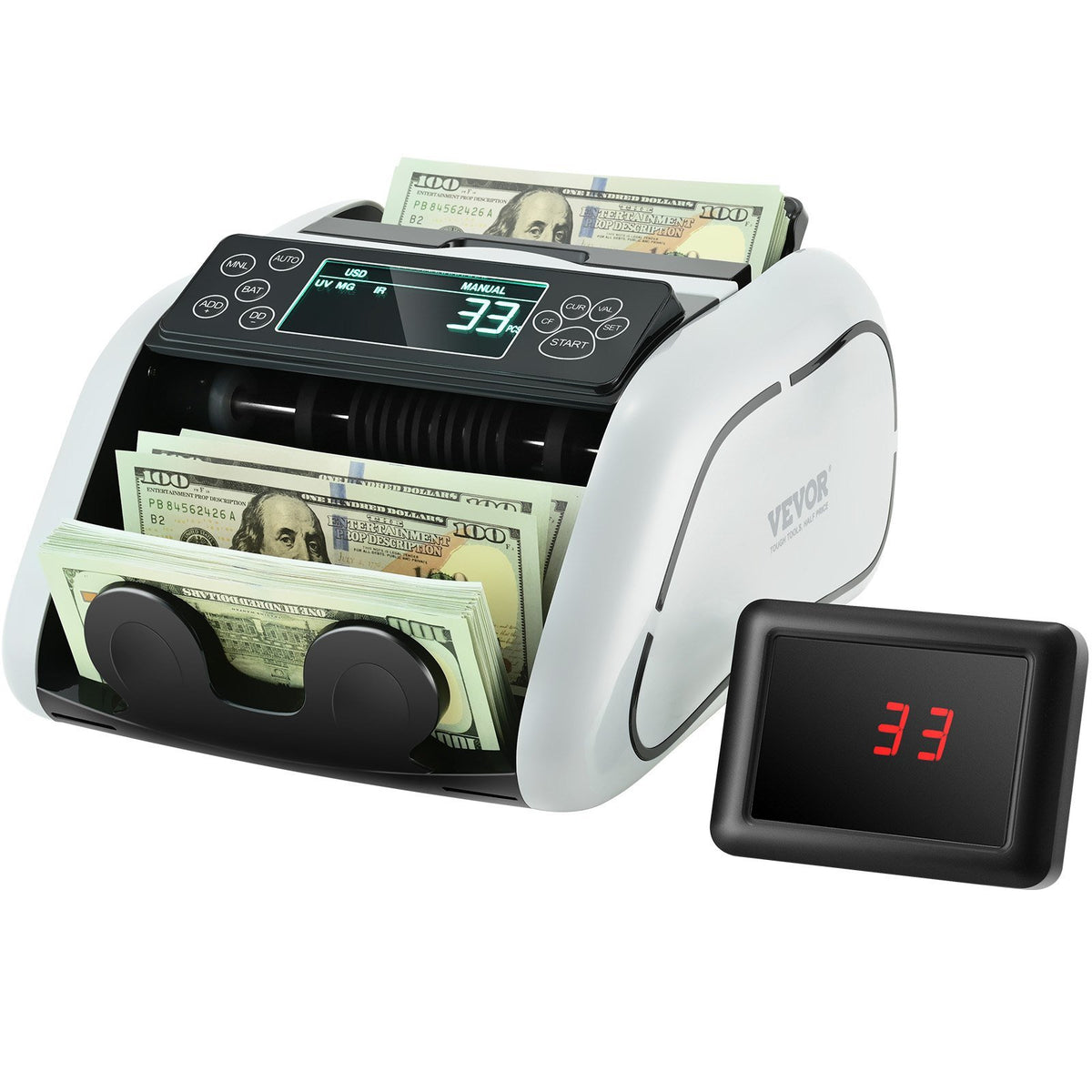 VEVOR Money Counter Machine, Bill Counter with UV, MG, IR and DD Counterfeit Detection, USD & EUR Cash Counting Machine with Large LCD & External Display for Small Business