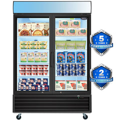 ORIKOOL Glass Door Merchandiser Freezer 44.7 Cu.ft Swing Door Commercial Reach-In Display Freezers with LED Top Panel Upright Freeze Storage