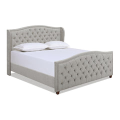 Marcella Upholstered Shelter Headboard Bed Set, King, Silver Grey Polyester