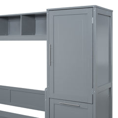 Full Size Murphy Bed Wall Bed with Closet and Drawers,Gray