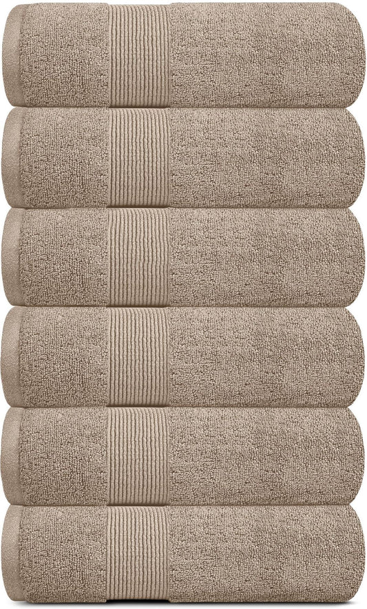 Resort Collection Soft Hand Towels 6 Pack Taupe Color 16x27 in Luxury Hotel Plush Absorbent Cotton Hand Towel